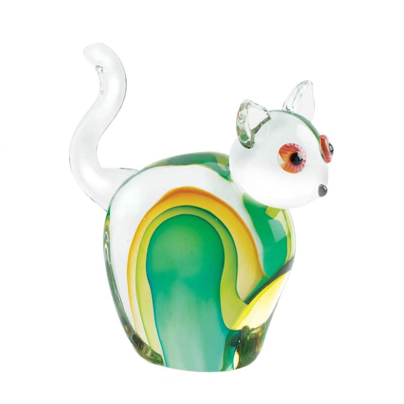 Standing Cat Art Outdoor Statue - 7.75" - Green and Clear