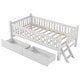 preview thumbnail 23 of 28, Twin Size Platform Bed for Kids with Partial Guardrail and 2 Pull-Out Storage Drawers, Low Profile Wooden Frame