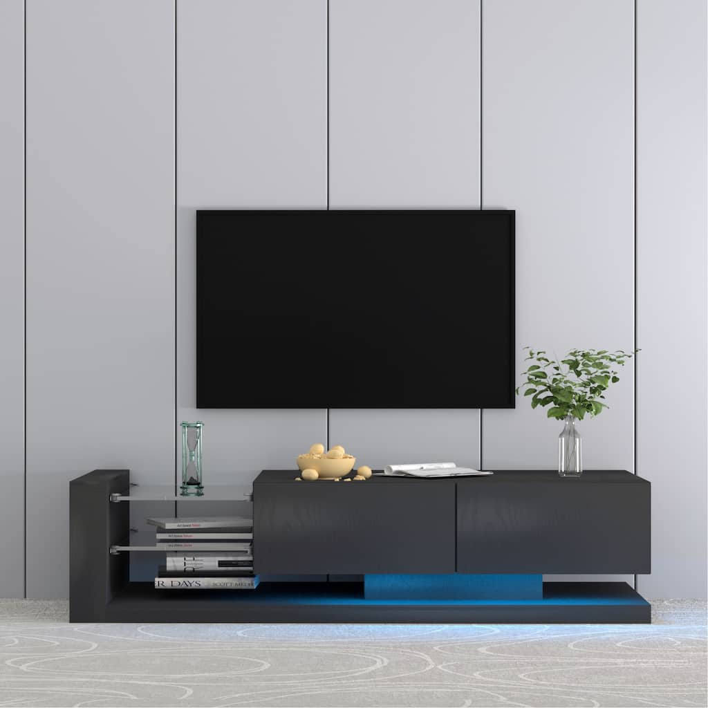 TV Stand,Entertainment Centers with Storage Cabinets and 16 Color 4 Modes Changing Lights Remote RGB LED