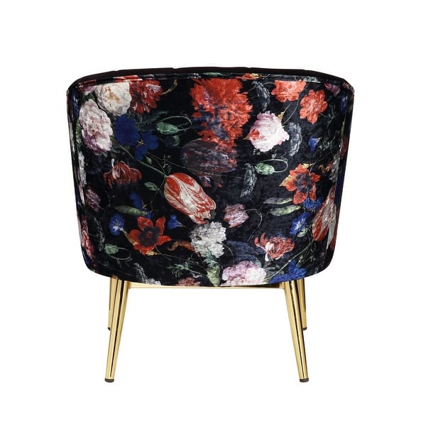 Contemporary Floral Crushed Velvet Fabric Accent Chair with Barrel