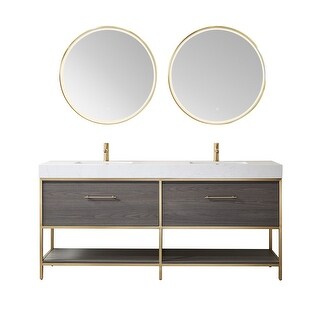 Palma 72" Double Vanity in Suleiman Oak with Stone Countertop, Mirror