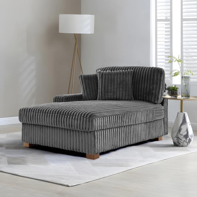 Modern Cotton Flannel Indoor Chaise Lounge Couch with Pillows - Grey - Left Facing