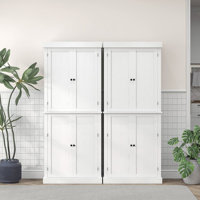 HOMCOM 72.5" Kitchen Pantry Cabinet, Tall Storage Cabinet with Doors and 2 Adjustable Shelves for Dining Room, White Wood Grain