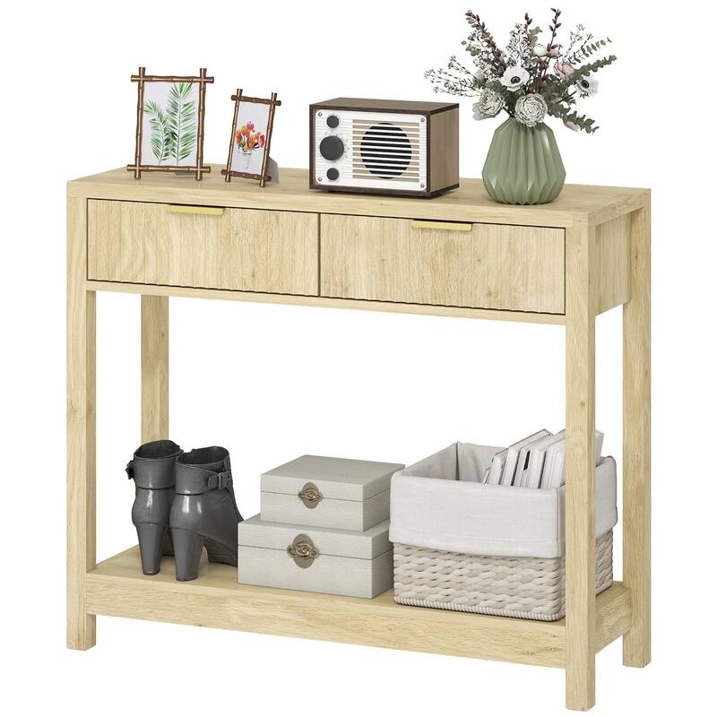 Narrow Console Table with 2 Drawers and Open Shelf Entryway Hallway Design
