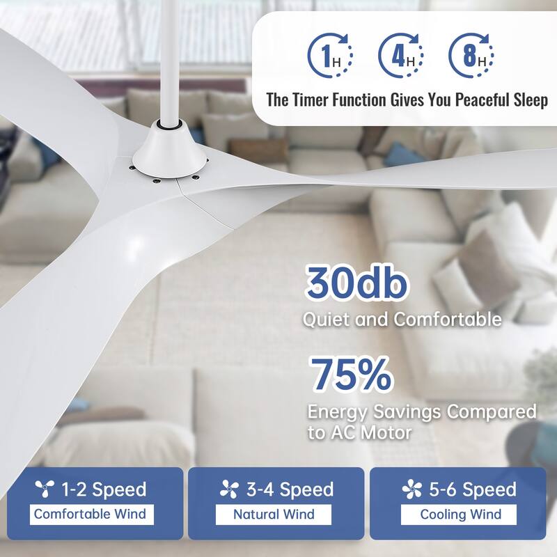 52Inch Ceiling Fan without Light, 6 Wind Speeds with Remote Control for Living Room and Patio