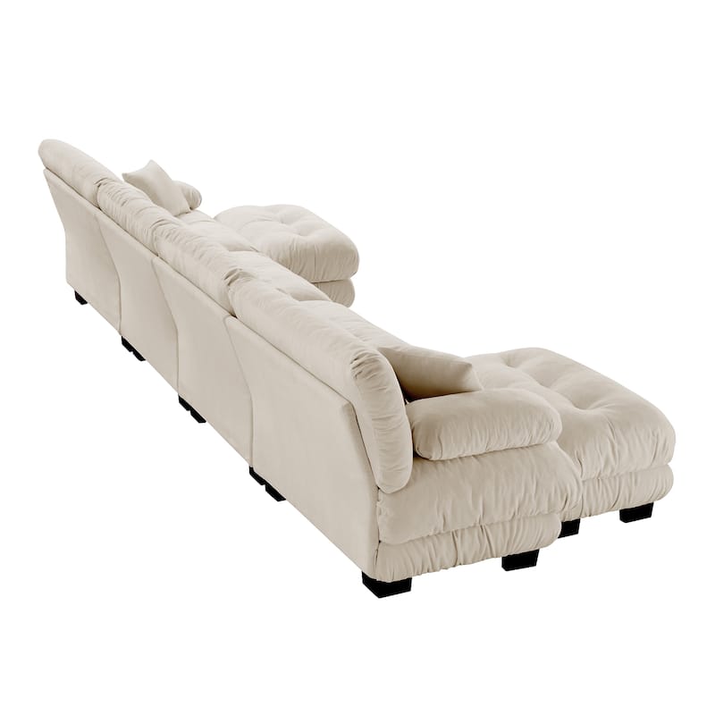 GDFStudio - Alden Chenille 4 Seater Cloud Sofa with Twin Ottoman Set
