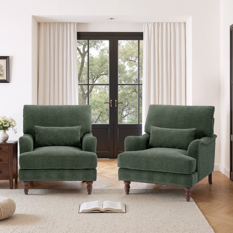 Set of 2 Mid Century Chenille Upholstered Accent Chairs