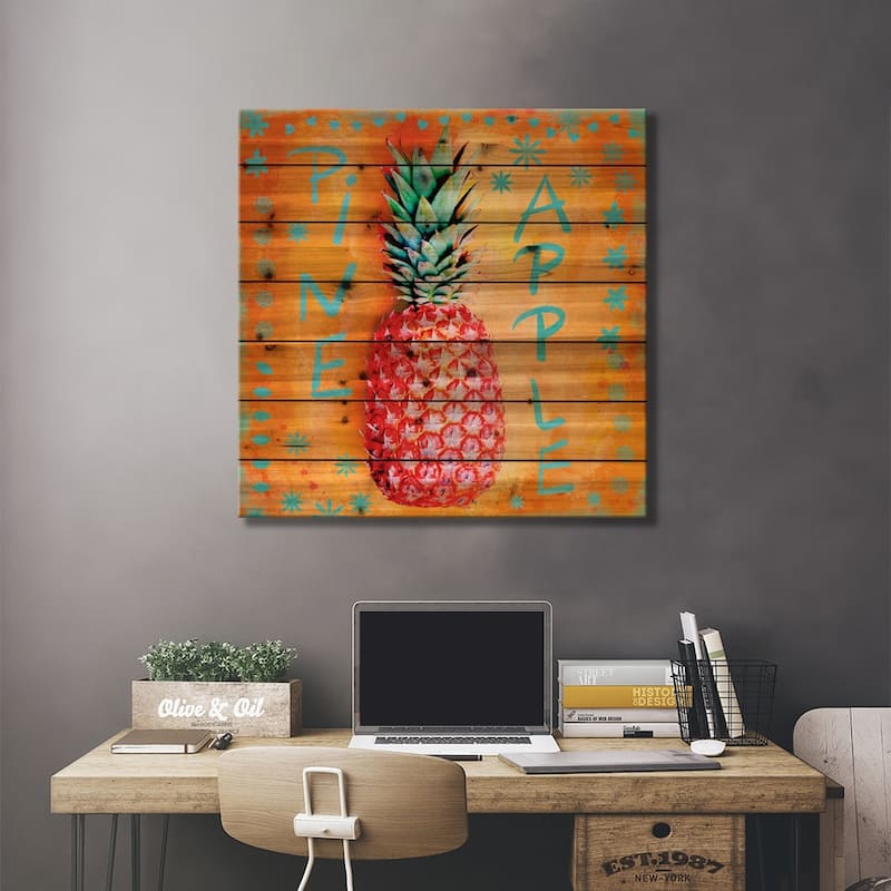 Summer Pineapple Print On Wood by Andrea Haase - Multi-Color