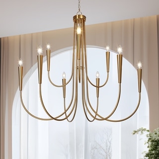 Mid-Century Modern Gold 9-Light 41.3 IN Chandelier Classic Candle Light for Living Dining Room - D41.3" x H40.1"