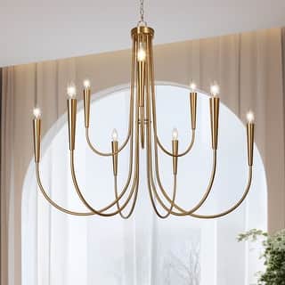 Mid-century Modern Gold 9-Light Large Chandelier Classic Candle Light for Living Dining Room - D41.3" x H40.1"