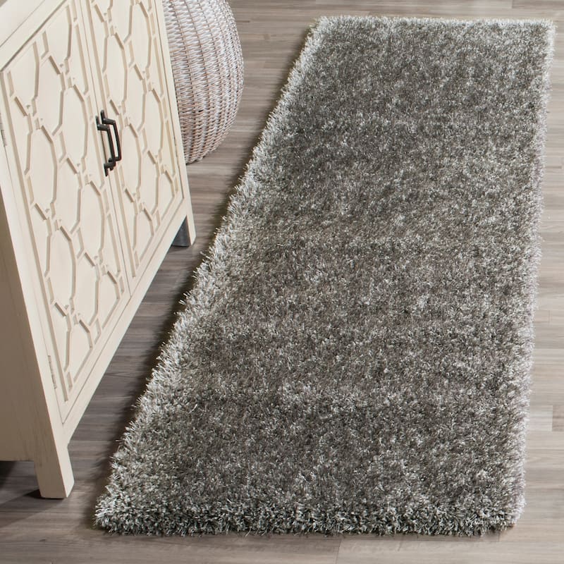 SAFAVIEH Charlotte Shag Truc Solid 2-inch Thick Rug - 2'3" x 8' Runner - Grey