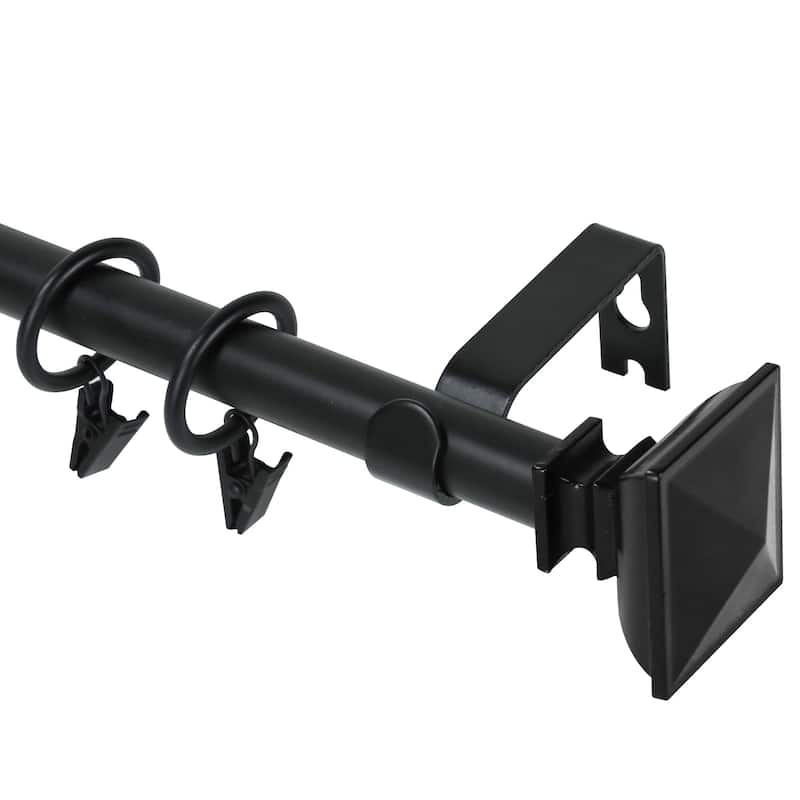 Modern Square Urn Adjustable Drapery Curtain Rod with Clip Rings - 84"-120" - Matte Black