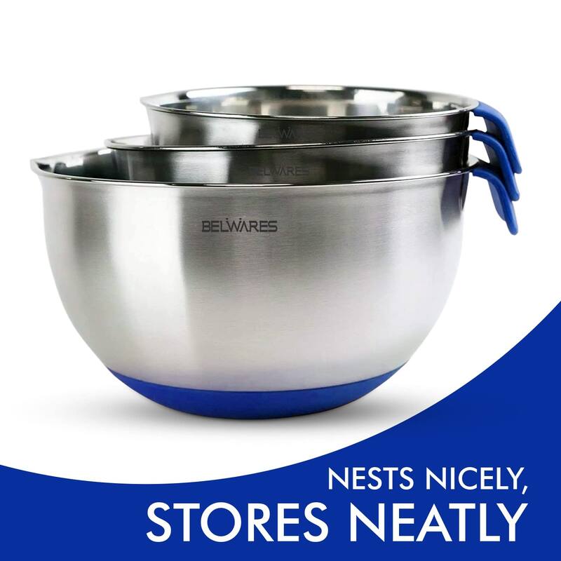 Stainless Steel Mixing Bowls Set of 3, with Lids & Graters,