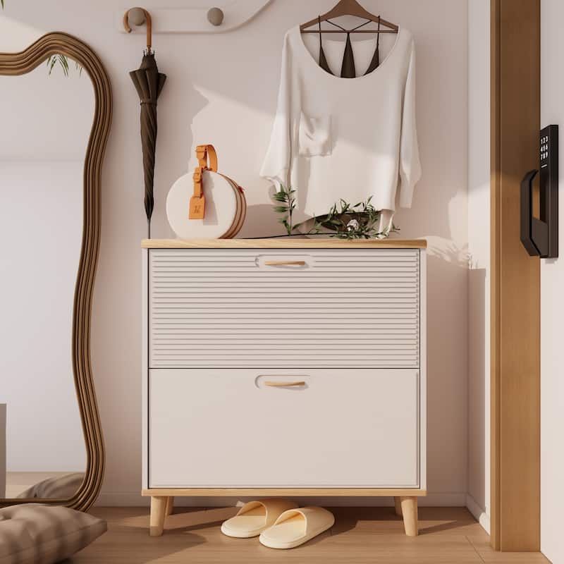 Shoes Storage Cabinet for Entryway,Narrow Shoe Rack Cabinet,Shoe Cabinet with 2 Flip Drawers,Freestanding Shoe Organizer