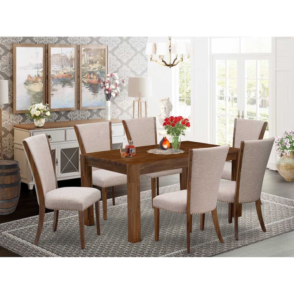 HomeStock 7-Piece Natural Oak Finish Solid Wood Top Dining Table with 6 Parson-Chairs