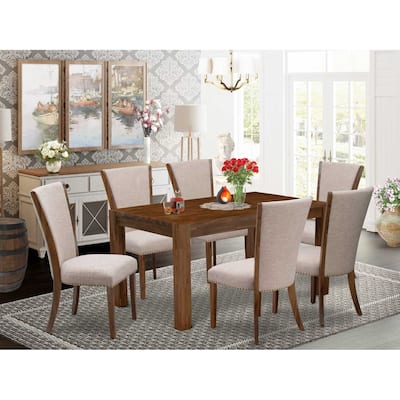 HomeStock 7-Piece Natural Oak Finish Solid Wood Top Dining Table with 6 Parson-Chairs