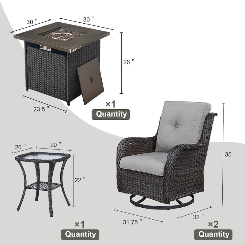 Pocassy Patio Fire Pit Table with Swivel Chair Side Table
