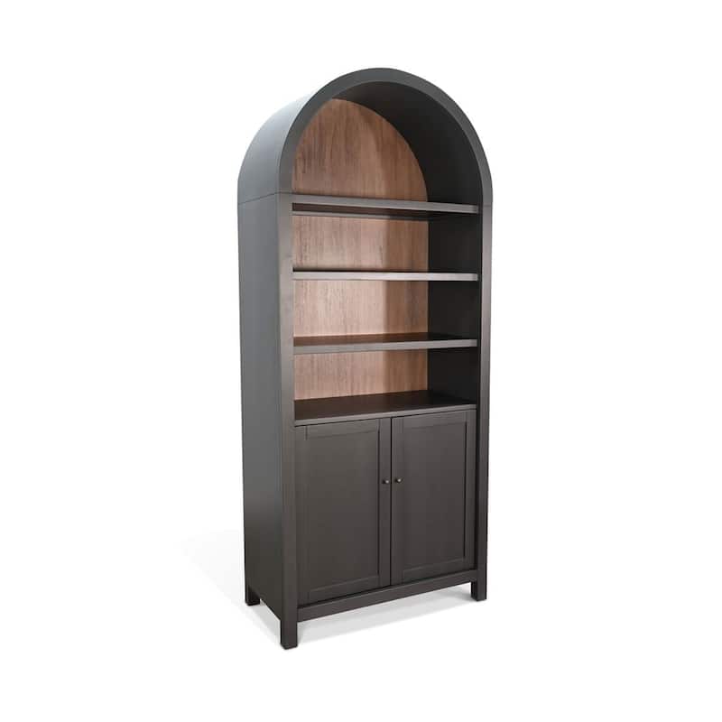 Xeny Arched Display Cabinet, 3 Shelves w 2 Doors, Black Mahogany Wood