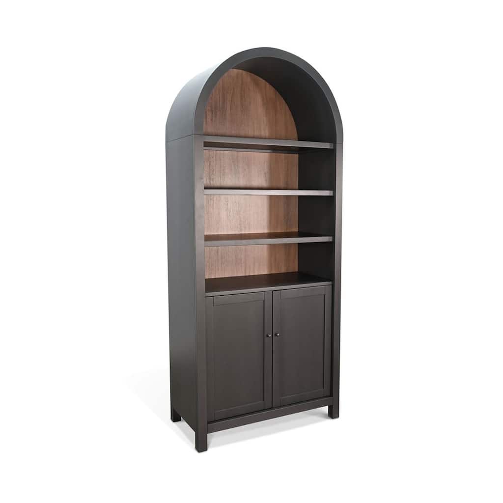Xeny Arched Display Cabinet, 3 Shelves w 2 Doors, Black Mahogany Wood