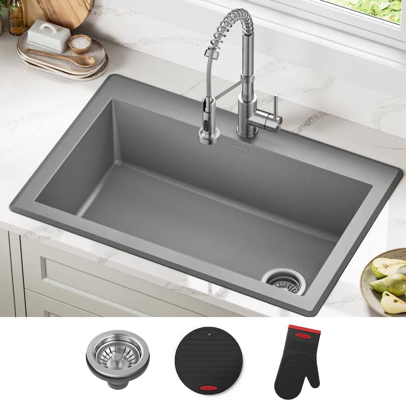 KRAUS Forteza Granite 33 inch Undermount Drop-in Kitchen Sink - Grey