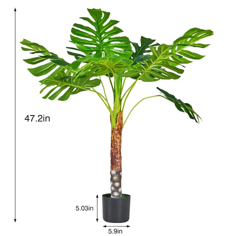 47.2 Inch Artificial Tree with Natural Wood Trunk, Faux Plant Indoor and Outdoor House Plant