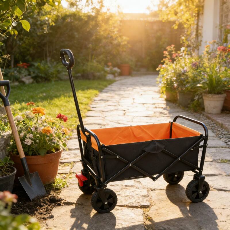 Anmytek Orange Black Mini Folding Brake Wagon Garden Shopping Beach Cart
