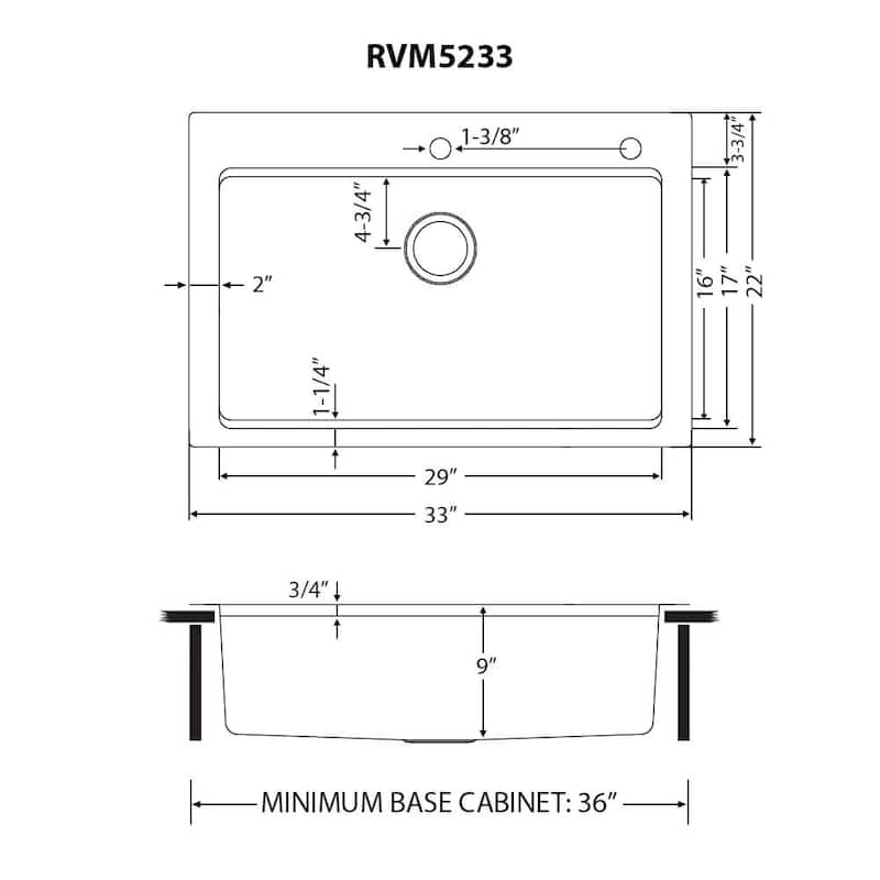 Ruvati 33 x 22 inch Drop-in Topmount Workstation Kitchen Sink 16 Gauge Stainless Steel Single Bowl - RVM5233