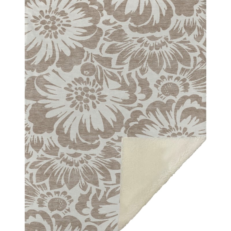 Premium Machine Washable Modern Floral Sherpa Throw Blanket