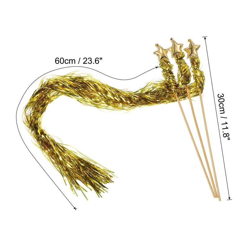 24pcs Fairy Wands Shiny Streamers with Bell Metallic Foil Fringe Party - Gold Tone
