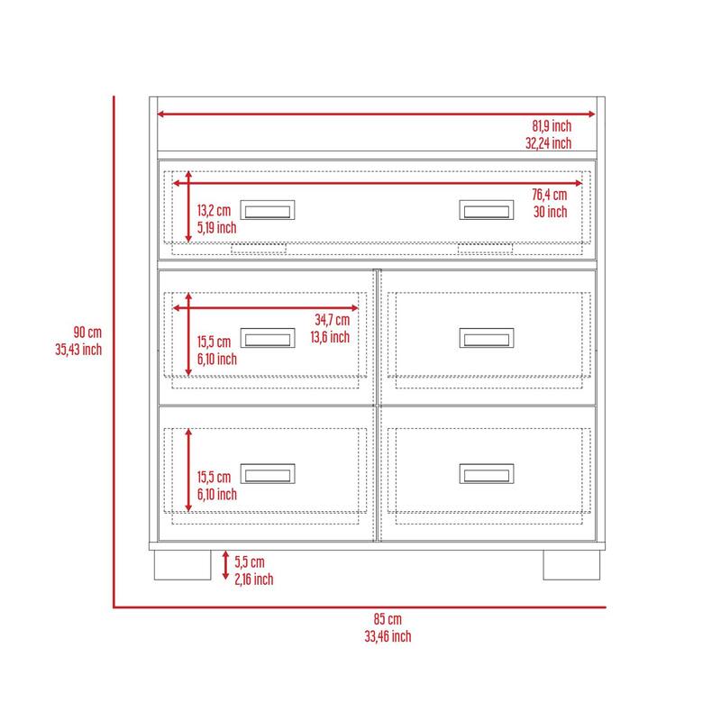 Alyn 33-inch Wide Dresser with 4 Legs, 4 Drawers, 1 Double Drawer