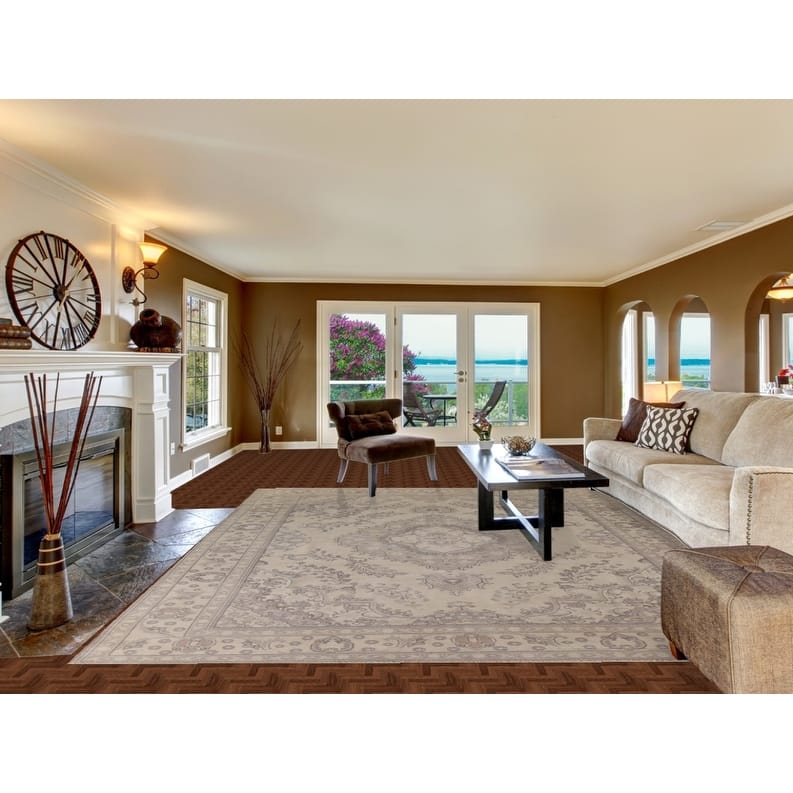 Hand Knotted Oriental 100% Wool Carpet Traditional Floral Beige & Ivories Tabriz Area Rug - 12' 4'' X 9' 10''