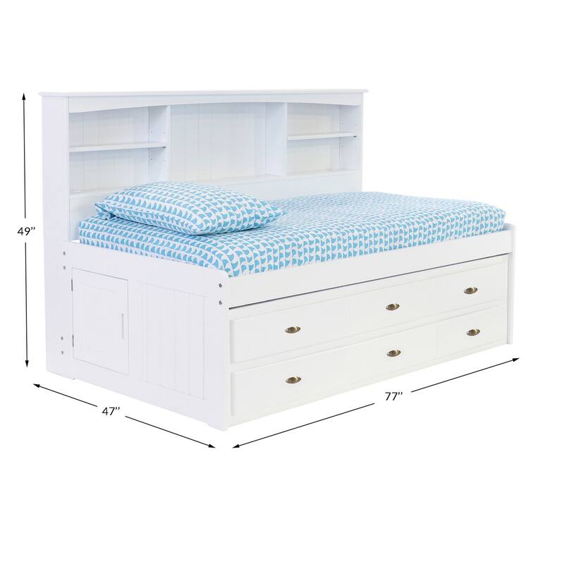 Twin Bookcase Daybed with Drawers - White Daybed Frame for Kids Bedroom
