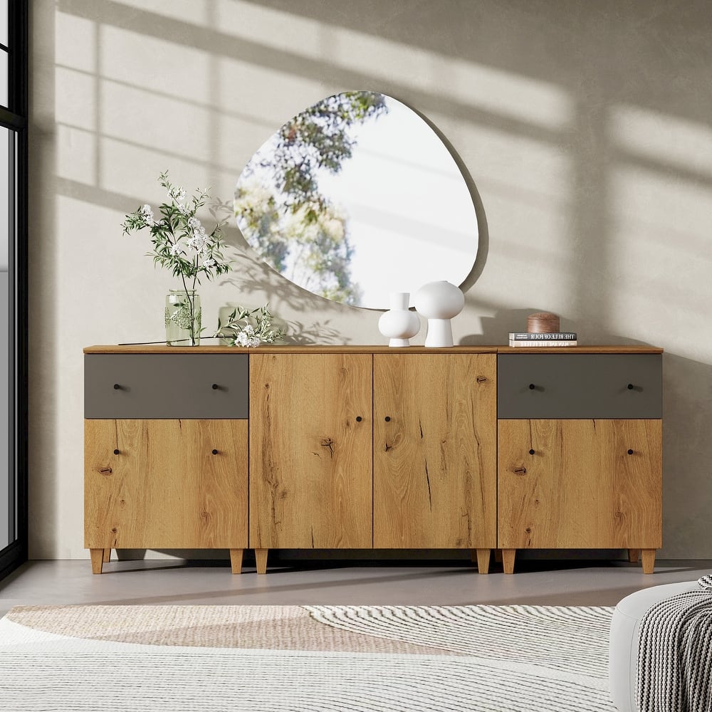 Wood Dresser with 2 Drawers and 3 Cabinets for Bedroom, 83" Wide