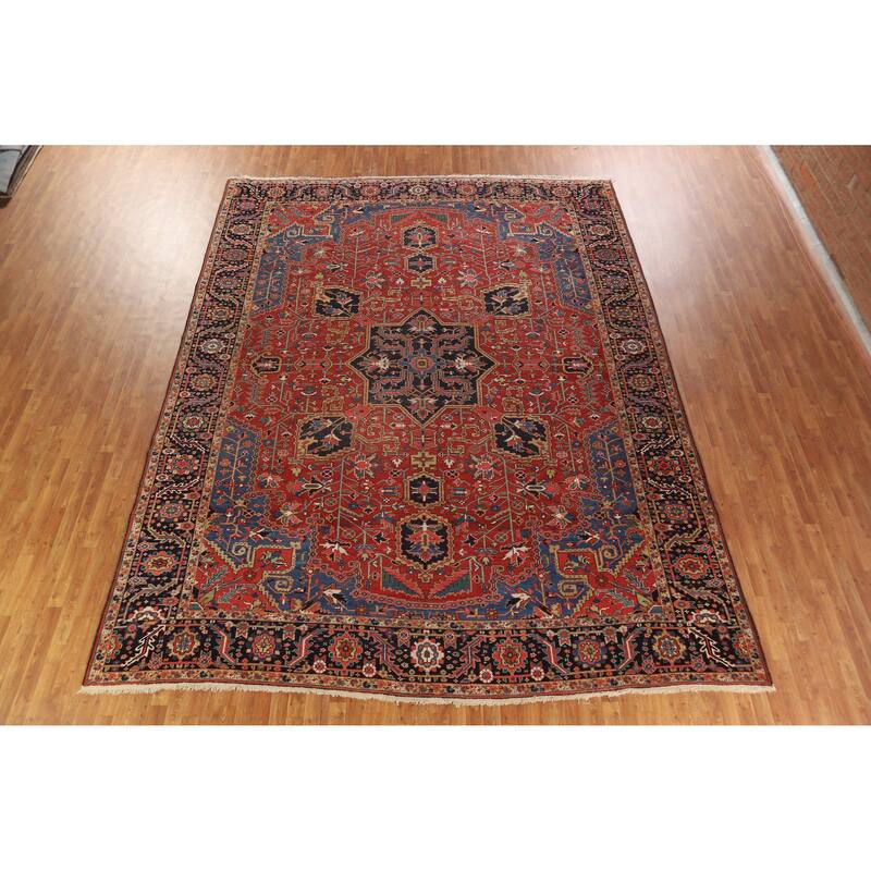 Hand Knotted Oriental 100% Wool Carpet Traditional Medallion Oranges & Rust Heriz (serapi) Area Rug - 14' 5'' X 11' 2''