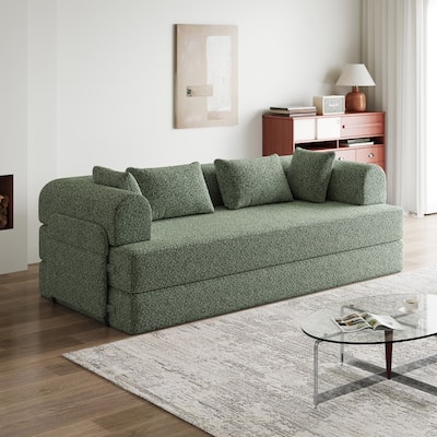 78.7" Convertible Chenille Folding Mattress Sleeper Sofa Bed with Cylindrical Pillow and Side Pocket
