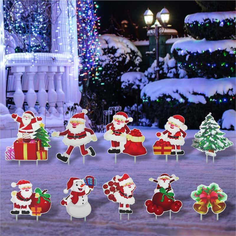 10PCS Christmas Decorations Outdoor Yard Signs Stakes Decorations