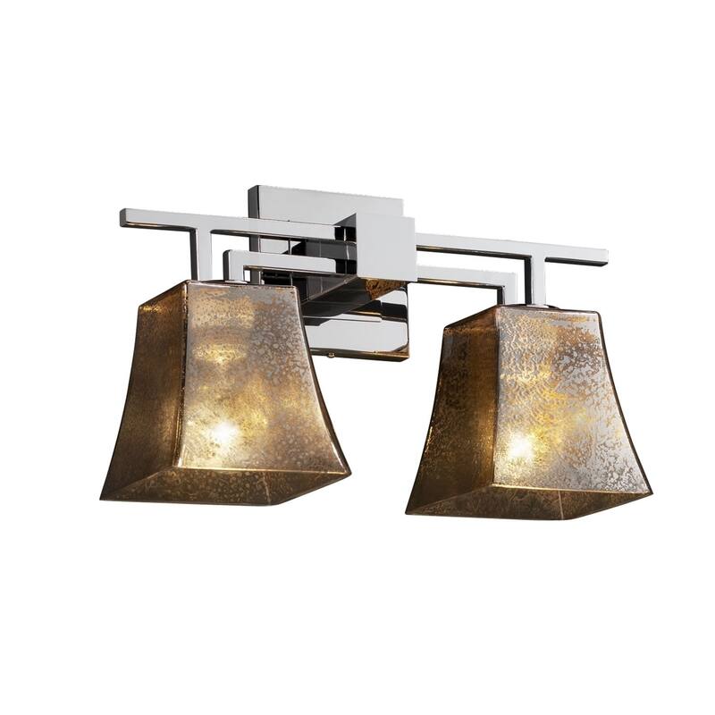 Justice Design Fusion Aero 2-light Polished Chrome Bath Bar, Mercury Square Flared Shade