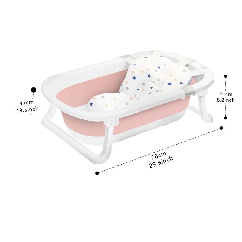 Portable-Foldable Multifunctional Baby Bathtub with Newborn Cushion and Anti-skid Pad - 29.9”L x 18.5”W x 8.2”H