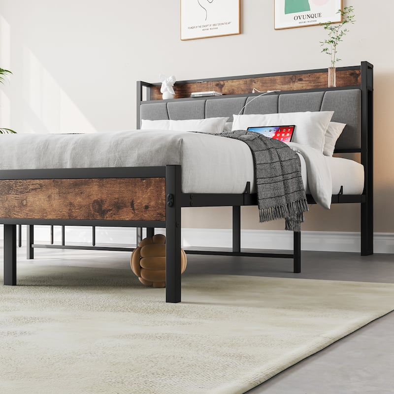 Storage Bed Headboard with Charging Station