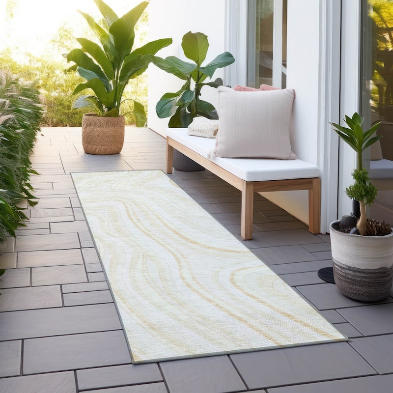 Machine Washable Indoor/ Outdoor Chantille Contemporary Abstract Rug - Ivory - 2'3" x 7'6"