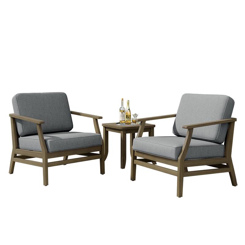 3 Set Outdoor Teak Wood Club Chairs with Side Table