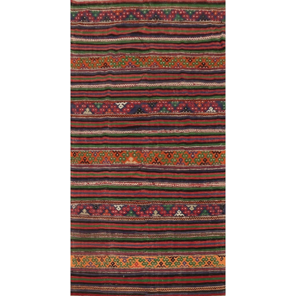 Hand Woven Oriental 100% Wool Carpet Southwestern Tribal Multi-Colored Kilim Area Rug - 10' 3'' X 5' 2''