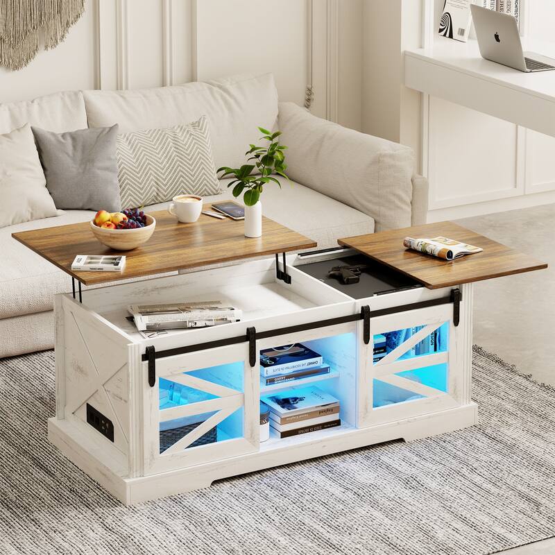 Lift Top Led Coffee Table With Sliding Barn Door