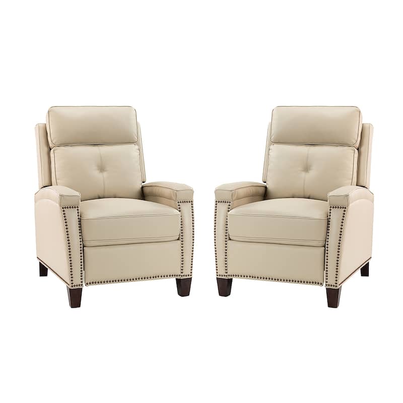 Gaspar Mid-Century Modern Genuine Leather Pushback Recliner with Wood legs Set of 2 by HULALA HOME