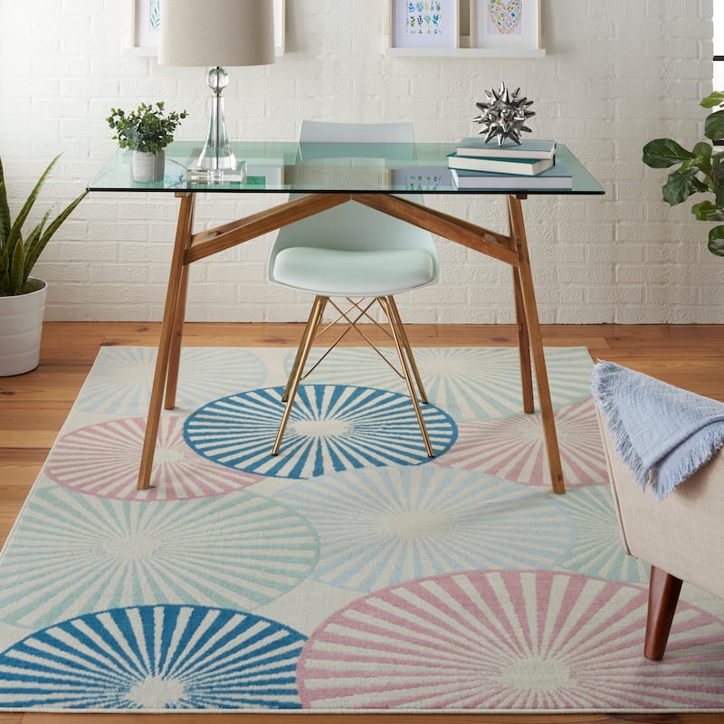 Nourison Grafix Modern Geometric Area Rug - 5'3" x 7'3" - Blue/Pink - Rectangle