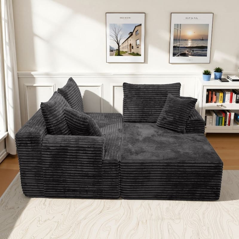 95.2" Modern L-Shaped Corduroy Sectional Sofa, No Assembly Reqired