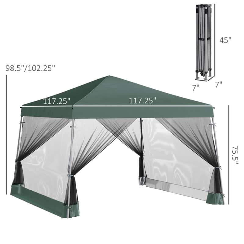 Green Pop-Up Gazebo with Adjustable Legs and Mesh Screen Canopy Included Carry Bag Ground Stakes