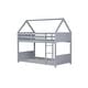preview thumbnail 8 of 10, Light Gray Twin Over Twin House Bunk Bed with Ladder & Headboards, Rubber Wood Floor Bed Frame with Safety Guardrails for Kids