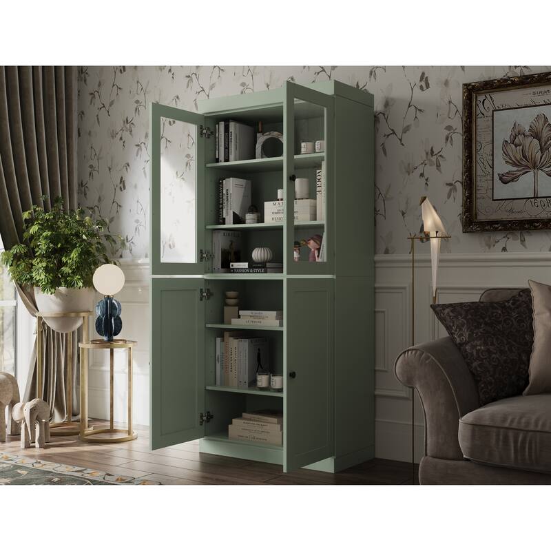 Palace Imports 100% Solid Wood 6-Shelf Bookcase with Clear Glass, Shaker Doors and Adjustable Shelves