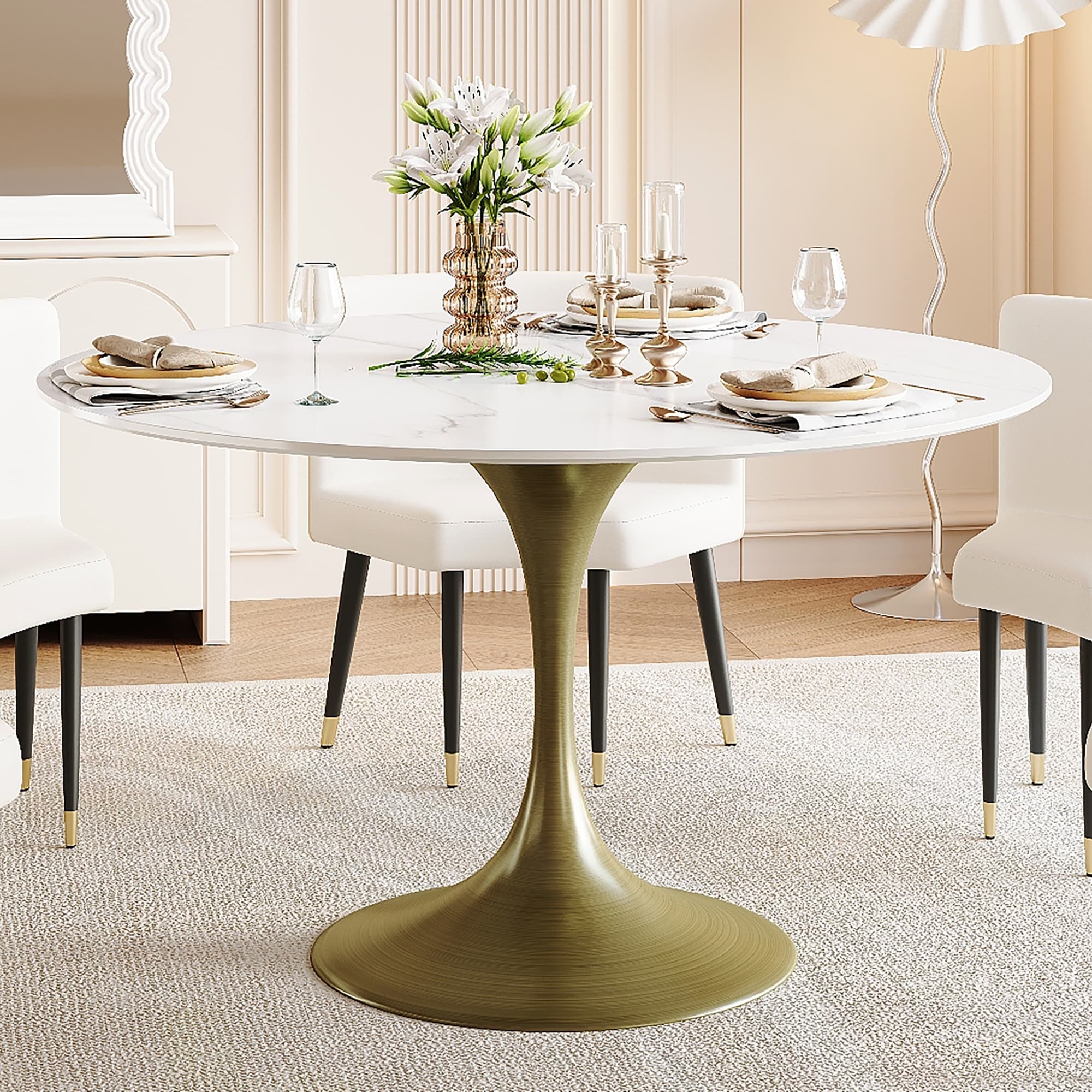 JASIWAY Modern Faux Marble Dining Table with Iron Base